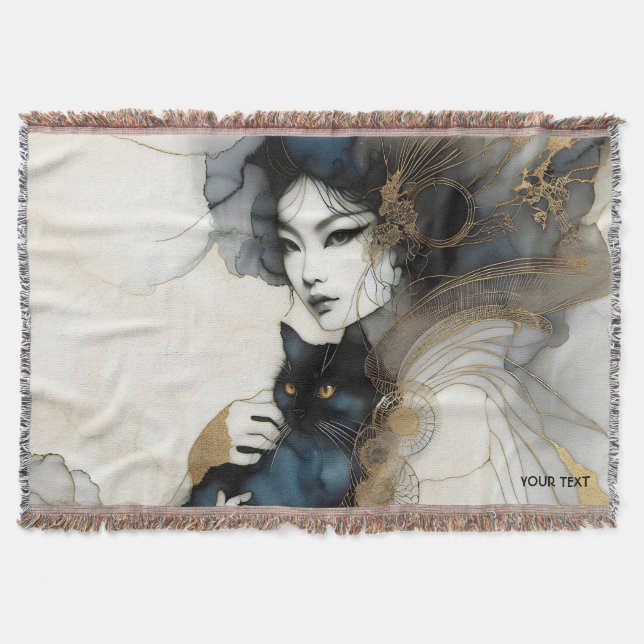 Cobertor Gato de Garota Japonesa Fantasy (Frente)