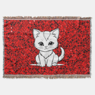 Cobertor Gato Estilizado Design de Arte de Linha de Gatinho