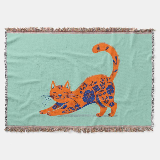 Cobertor Gato Floral Laranja (Frente)
