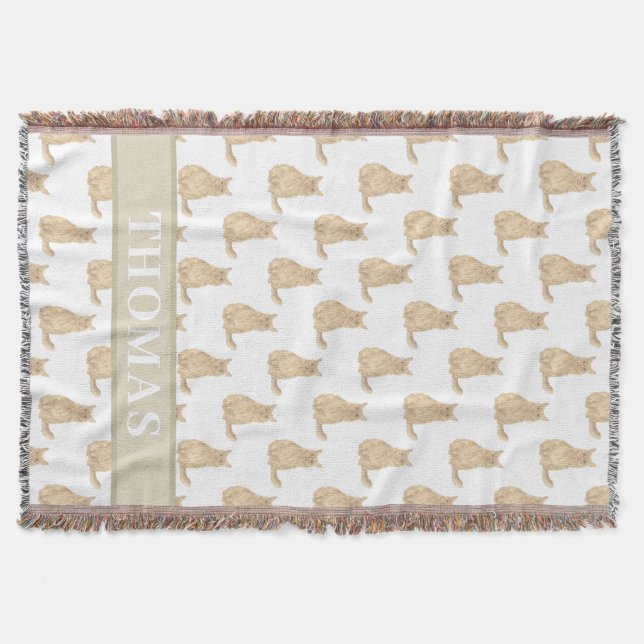 Cobertor Gato Maine Coon Personalizado (Laranja) Rosa e Bra (Frente)