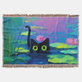 Cobertor Gato Negro Engraçado Nadando Pond | Quirky Art
