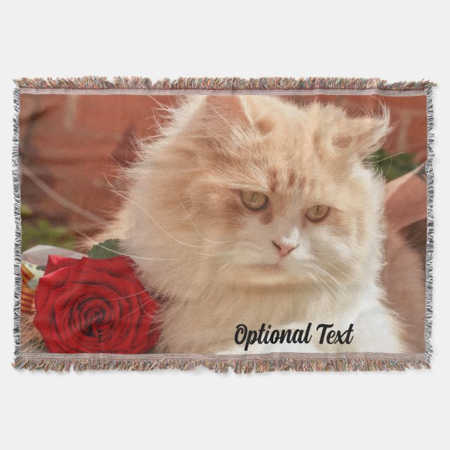 Cobertor Gato Persa com Rosa vermelha (Frente)