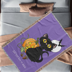 Cobertor Gato Preto Fofo Roxo Assustador Abóbora de Hallowe