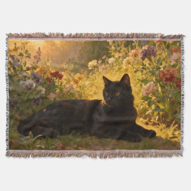 Cobertor Gato Preto nas Flores I (Frente)