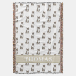 Cobertor Gato Tabby Personalizado (Cinza) Bege e Branco