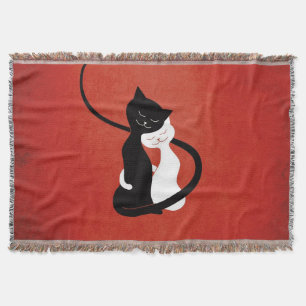 Cobertor Gatos brancos e pretos bonitos vermelhos no amor