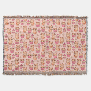 Cobertor Gatos e Cupcakes Cutes Cons e Padrões Rosa Kawaii