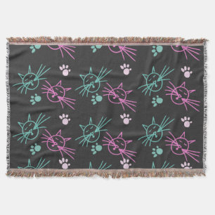 Cobertor Gatos Fofos Rabiscos Rosa Azul Pet Preto     