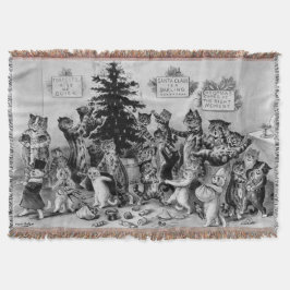 Cobertor Gatos Vintage Louis Wain Celebrando o Natal