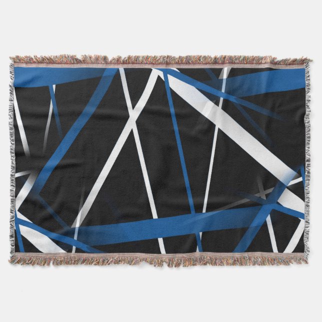 Cobertor Geometria Urbana Preto Branco Azul (Frente)