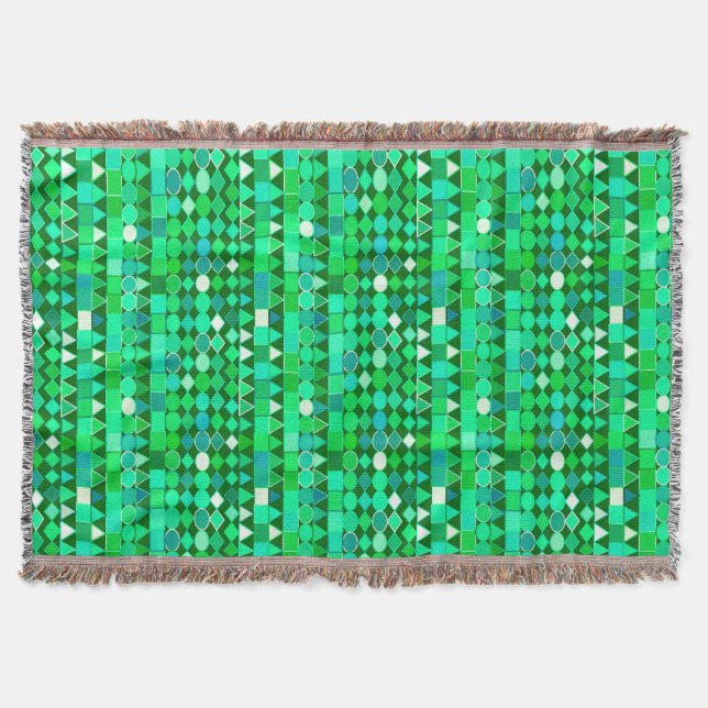Cobertor Geométrica Tribal Moderna, Emerald Green e Aqua (Frente)