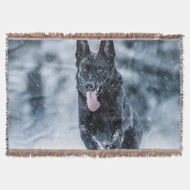 Cobertor German shepherd preto no Cobrir da escova de neve (Frente)