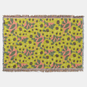 Cobertor Girassol Desenhado à Mão Flora Verde Amarelo Verde