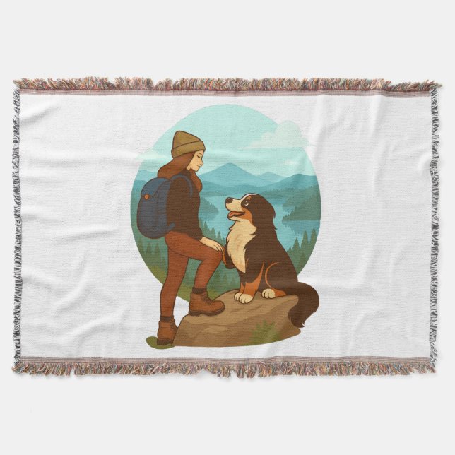 Cobertor Girl and Mountain Dog Adventure Illustration (Frente)