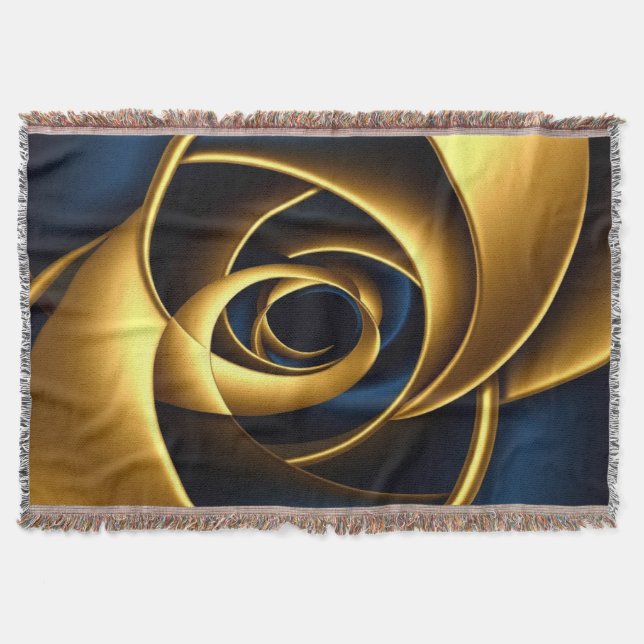 Cobertor gold blue spiral abstract vortex pattern luxury ge (Frente)