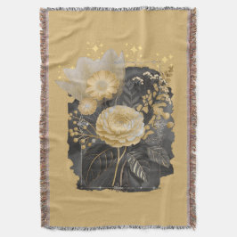 Cobertor Golden Magical Floral Bouquet in Silver Frame