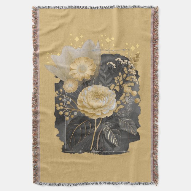 Cobertor Golden Magical Floral Bouquet in Silver Frame (Frente Vertical)