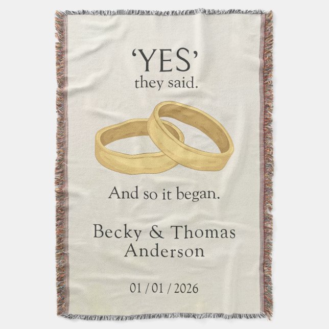 Cobertor Golden Rings, Wedding Date Keepsake (Frente Vertical)