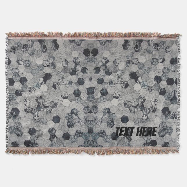 Cobertor Gradiente Personalizado de Hexágono Preto e Branco (Frente)
