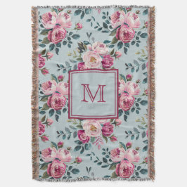 Cobertor Grandmillennial Rosa Desbotada Floral Monograma Pe