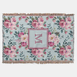 Cobertor Grandmillennial Rosa Desbotada Floral Monograma Pe