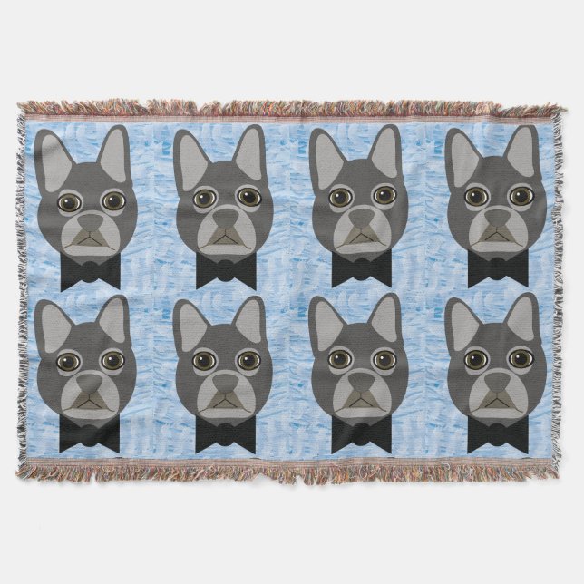 Cobertor Gray French Bulldog, watercolor blue (Frente)