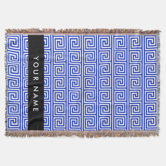 Cobertor Grego Meander Key Blue, Seu Nome, Personalize (Frente)