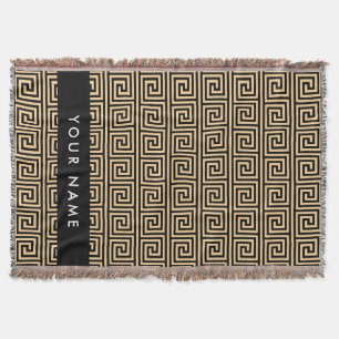 Cobertor Grego Meander Key Brown, Seu Nome Personalizar