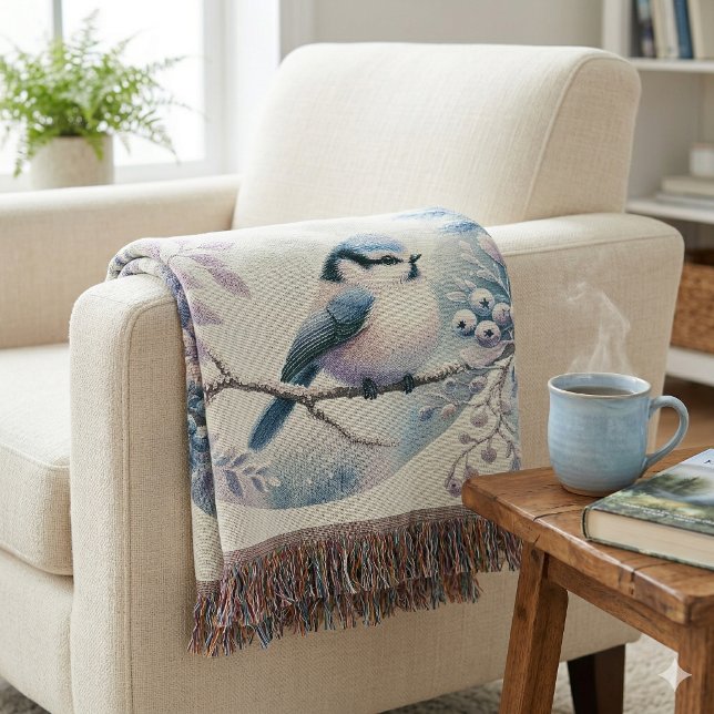 Cobertor Grinalda de Frutas do Pássaro Azul de Inverno (Winter Bluebird Berry Wreath Throw Blanket)