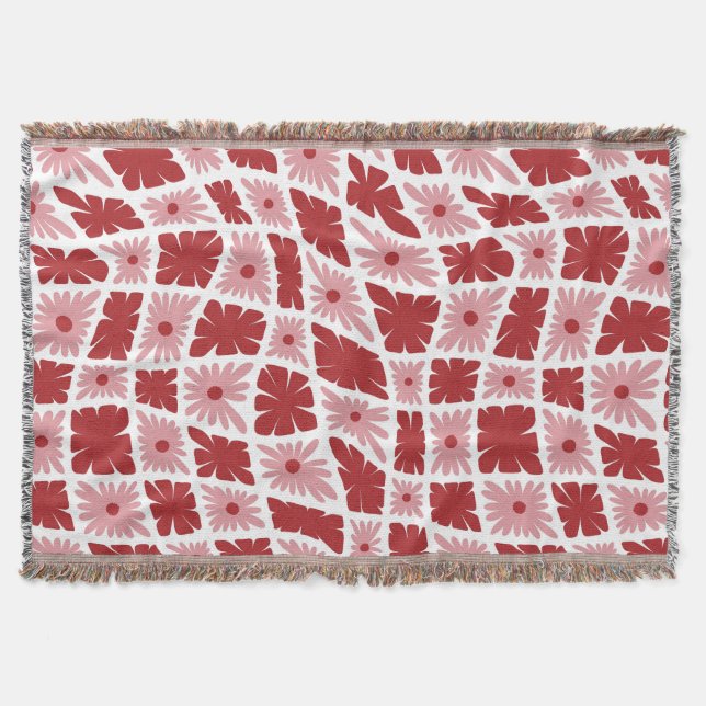 Cobertor Groovy Wavy Trippy 60s Flor verifica o vermelho ro (Frente)