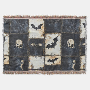 Cobertor Grunge Gothic Bats & Skulls Denim Patterno
