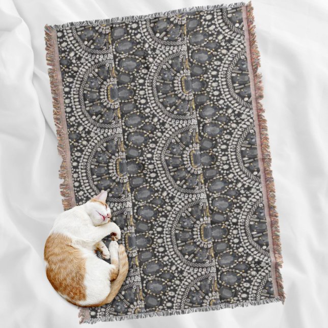 Cobertor grunge steampunk art deco black prata bohemian (grunge steampunk art deco black silver bohemian throw blanket)