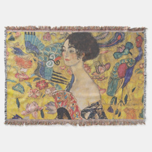 Cobertor Gustav Klimt-Lady com ventilador  