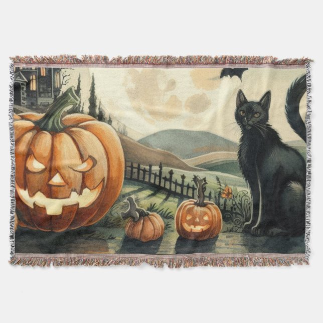 Cobertor Halloween/outono/Outono/Abóbora/gato (Frente)