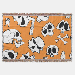 Cobertor Halloween Skulls Bones Doodle Patterno
