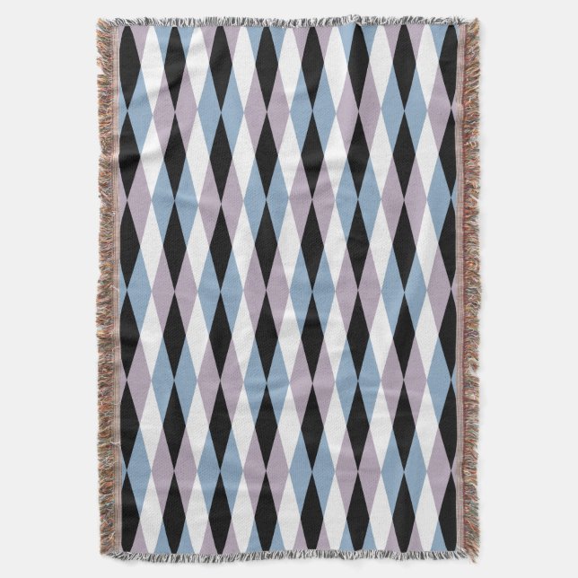 Cobertor Harlequin Diamond Patterno - Blue and Dusty Lilac (Frente Vertical)