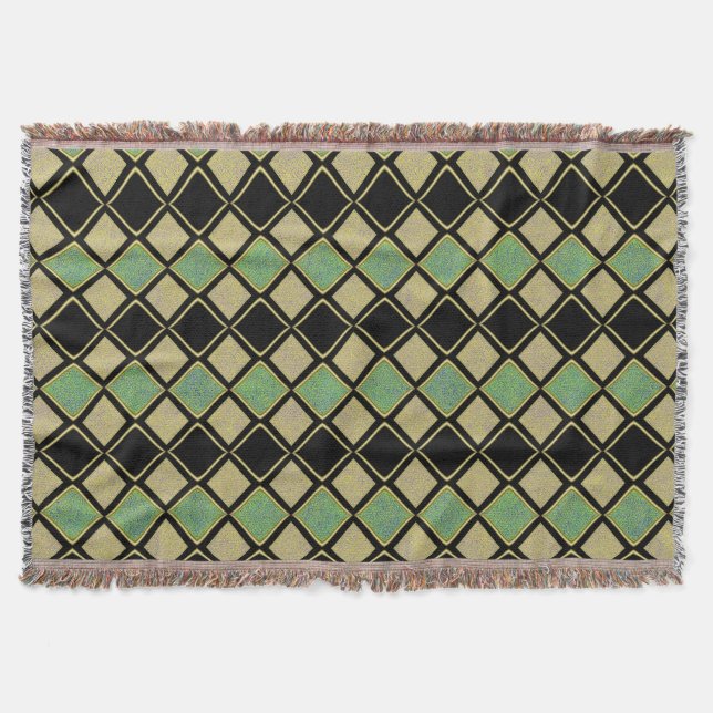 Cobertor Harlequin Pattern in Gold, Green, and Black  (Frente)