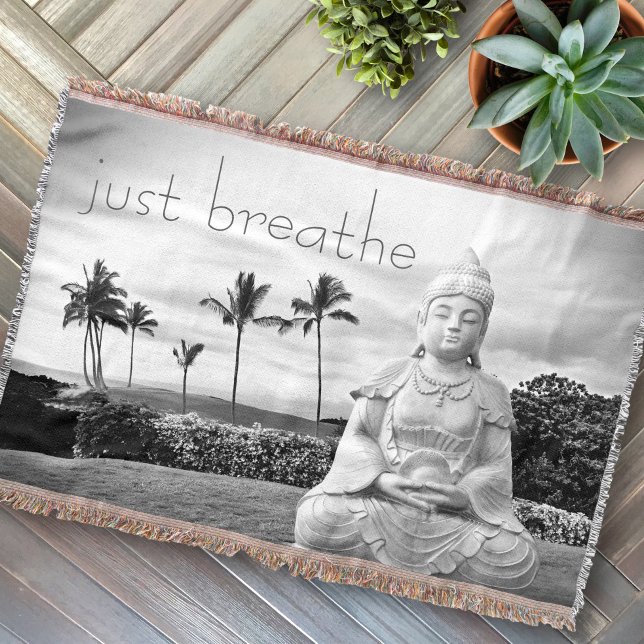 Cobertor Hawaii Buddha Black White Photo Apenas Respire A C (Criador carregado)