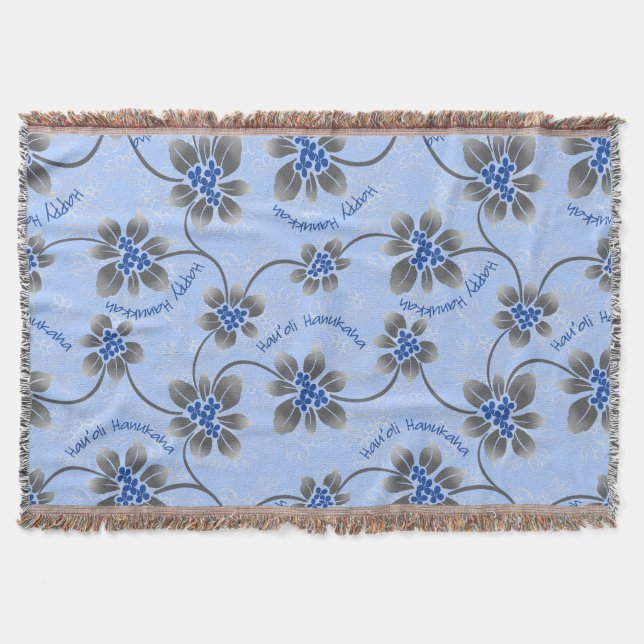Cobertor Hawaiian Holly Hanukkah Blue Floral (Frente)