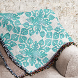 Cobertor Hawaiian Tropical Leaves Aqua Watercolor