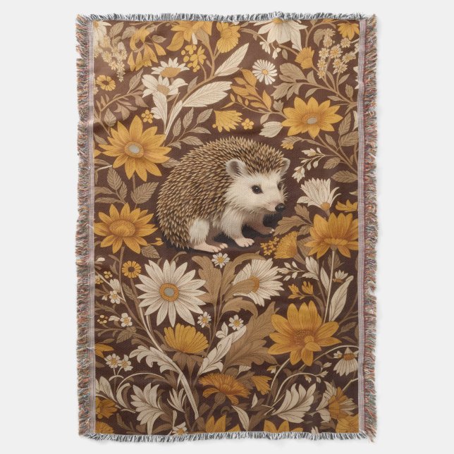 Cobertor Hedgehog Brown Floral William Morris Inspirou (Frente Vertical)