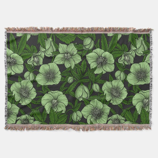 Cobertor Hellebores brancos com folhas (Frente)