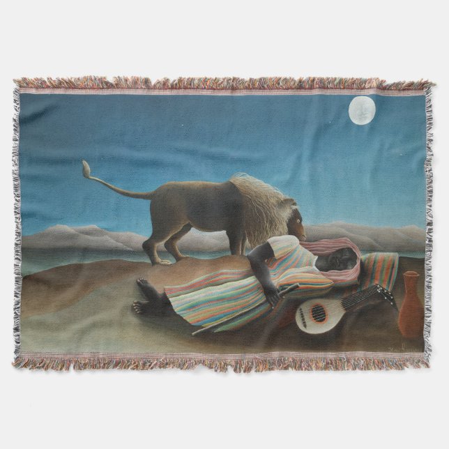 Cobertor Henri Rousseau Sleeping Gypsy Lion Painting (Frente)