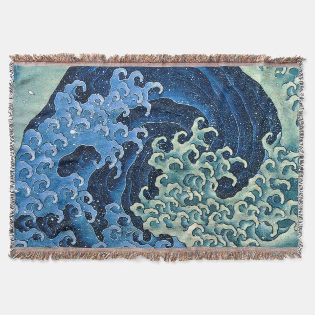 Cobertor Hokusai Feminine Wave Vintage Ocean (Frente)