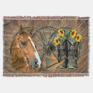 Cobertor Horse Cowboy Boots Vagão Girassol Roda Sunflower W