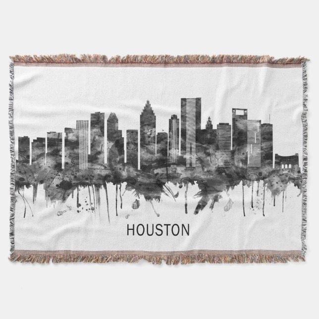 Cobertor Houston Texas Skyline BW (Frente)