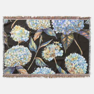 Cobertor Hydrangea Watercolor Azul: Padrão Escuro Sem Costu