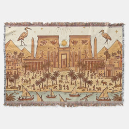 Cobertor Ilustração da Cidade Boho Antigo Egito-Terracota