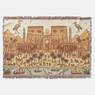 Cobertor Ilustração da Cidade Boho Antigo Egito-Terracota