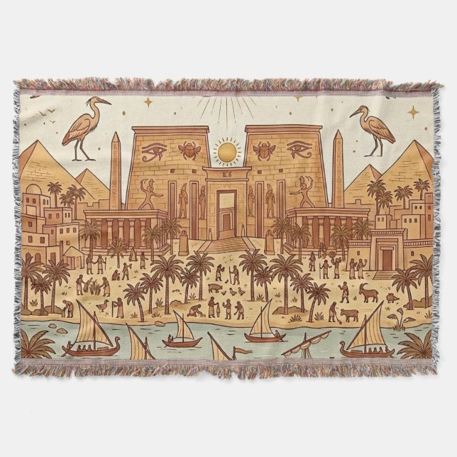 Cobertor Ilustração da Cidade Boho Antigo Egito-Terracota (Frente)